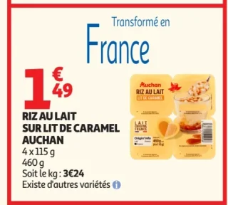 Riz au lait sur lit de caramel Auchan
