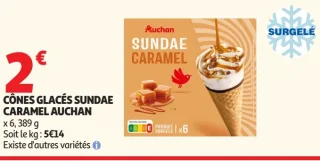 CÔNES GLACÉS SUNDAE CARAMEL AUCHAN