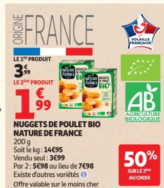 Nuggets de poulet bio nature de France