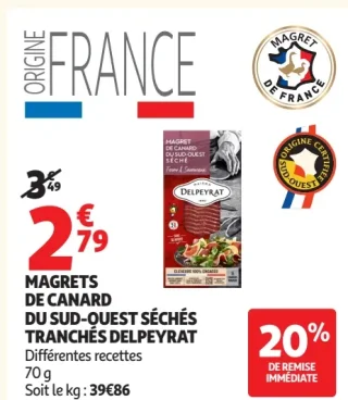 Magrets de canard du Sud-Ouest séchés tranchés Delpeyrat