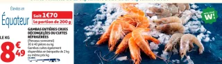 Gambas entières crues décongelées ou cuites réfrigérées