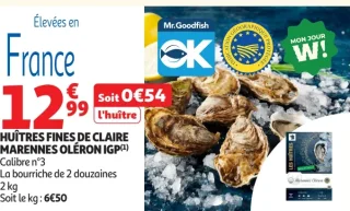 Huîtres fines de claire Marennes Oléron IGP