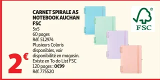 Carnet spirale A5 Notebook Auchan FSC