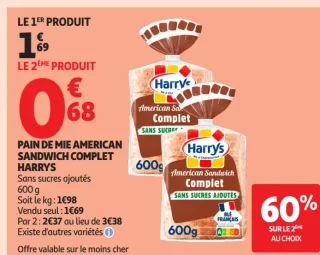 Pain de mie American Sandwich Complet Harrys