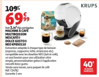 Machine à café multiboisson Nescafé Dolce Gusto Neo KP850110 Krups