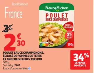 Poulet sauce champignons, écrasé de pommes de terre et brocolis Fleury Michon