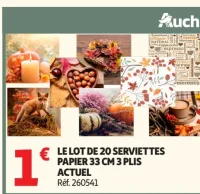 LE LOT DE 20 SERVIETTES PAPIER 33 CM 3 PLIS ACTUEL