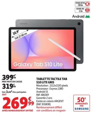 TABLETTE TACTILE SAMSUNG GALAXY TAB S10 LITE GRIS