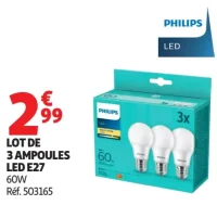 Philips Lot de 3 ampoules LED E27 60W