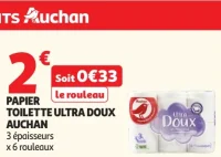 Papier toilette ultra doux 3 épaisseurs Auchan