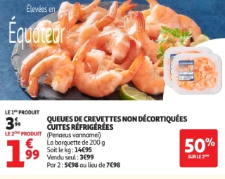 Queues de crevettes non décortiquées cuites réfrigérées Le Poissonnier