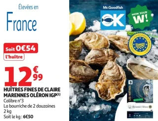 Huîtres fines de Claire Marennes Oléron IGP Calibre n°3