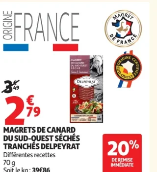 Magrets de canard du sud-ouest séchés tranchés Delpeyrat