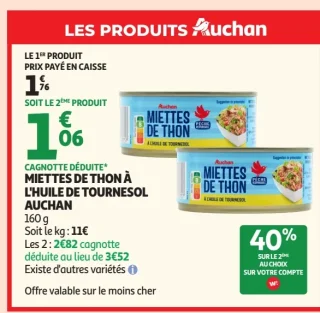 Miettes de thon à l'huile de tournesol Auchan