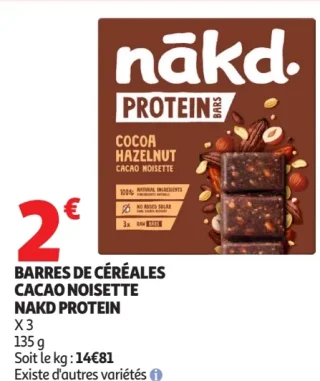 Barres de céréales cacao noisette Nakd Protein