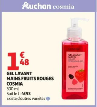 Gel lavant mains fruits rouges Cosmia