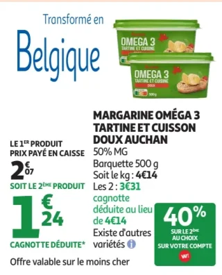Margarine Oméga 3 Tartine et Cuisson Doux Auchan