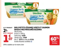 Bols petits légumes verts et saumon basilic mes moulinés Blédina