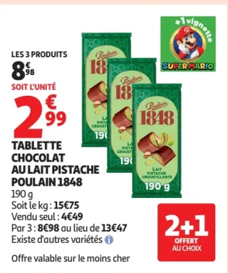 Tablette chocolat au lait pistache Poulain 1848