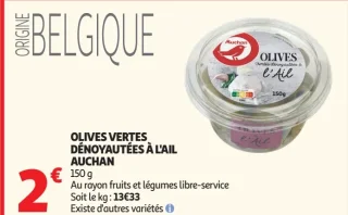 OLIVES VERTES DÉNOYAUTÉES À L'AIL AUCHAN