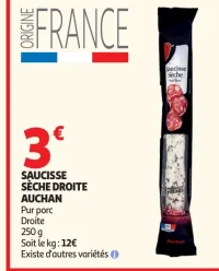 Saucisse sèche droite Auchan