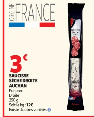 Saucisse sèche droite Auchan