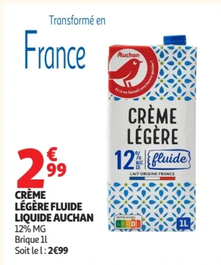 Crème légère fluide liquide Auchan