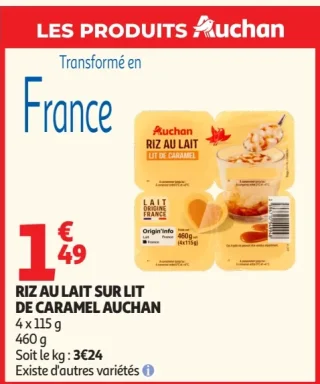 Riz au lait sur lit de caramel Auchan