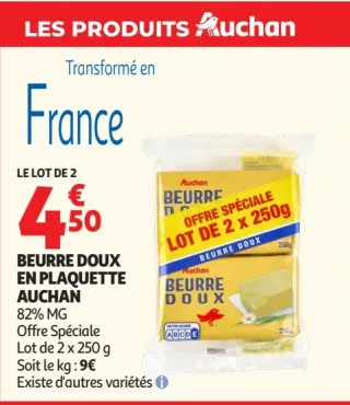 Beurre doux en plaquette Auchan