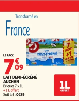 Lait demi-écrémé Auchan