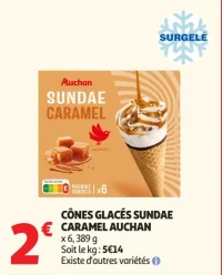 Cônes Glacés Sundae Caramel Auchan