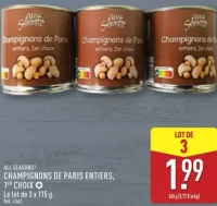 All Seasons Champignons de Paris entiers, 1er Choix