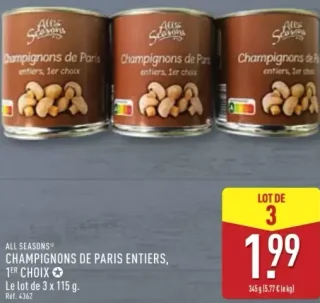All Seasons Champignons de Paris entiers, 1er Choix