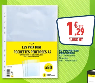50 Pochettes perforées A4 - 40 microns Grainées
