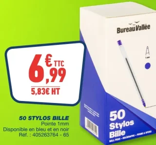 50 Stylos bille Bureau Vallée