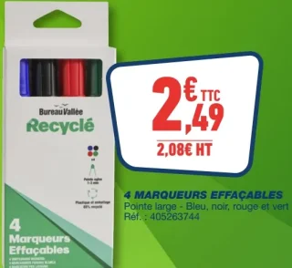 4 Marqueurs effaçables Bureau Vallée Recyclé