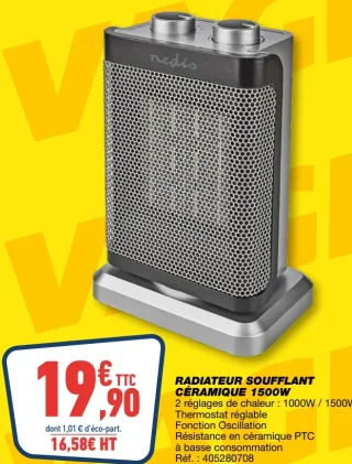Radiateur soufflant céramique 1500W Nedis