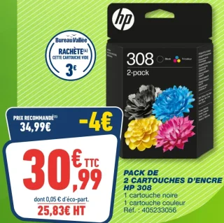 HP 308 Pack de 2 cartouches d'encre