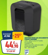 Destructeur de documents coupe croisée Fellowes LX25