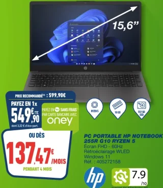 PC PORTABLE HP NOTEBOOK 255R G10 RYZEN 5