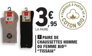 Paire de chaussettes homme ou femme bio Tissaia