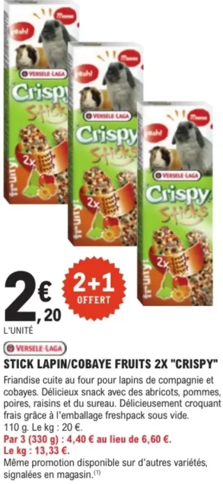 Stick lapin/cobaye fruits 2x "Crispy" Versele-Laga