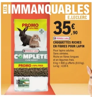 Croquettes riches en fibres pour lapin Versele-Laga Complete Cuni Adult