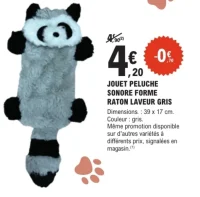 JOUET PELUCHE SONORE FORME RATON LAVEUR GRIS