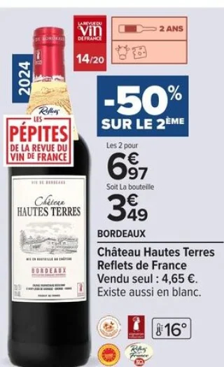 Vin rouge Bordeaux Château Hautes Terres Reflets de France