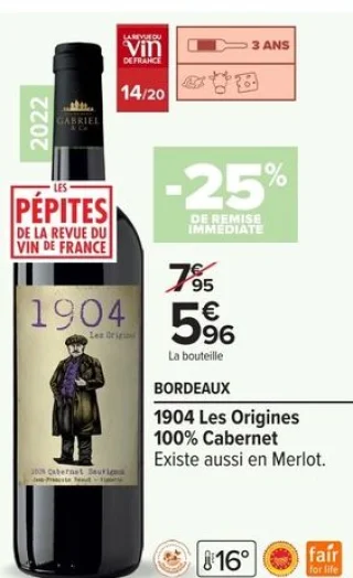 Bordeaux 1904 Les Origines 100% Cabernet