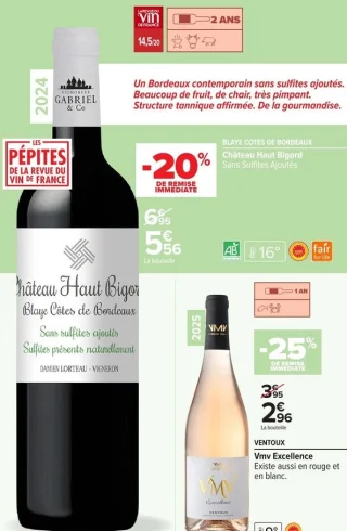 Blaye Cotes de Bordeaux Château Haut Bigord Sans Sulfites Ajoutés