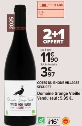 Vin rouge COTES DU RHONE VILLAGES SEGURET Domaine Grange Vieille