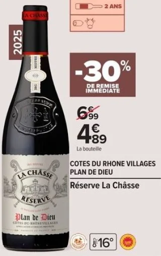 Vin rouge COTES DU RHONE VILLAGES PLAN DE DIEU Réserve La Châsse