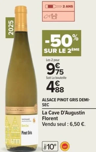 Alsace Pinot Gris Demi-Sec La Cave D'Augustin Florent